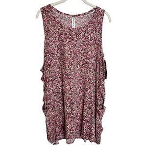 Kinesis Womens Ditsy Floral Tank Top Size 1X Pink Cotton Modal Cottagecore NEW